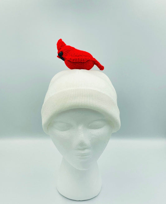 Beanie with handmade bird, Cardinal hat for kids and adults