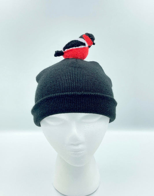 Black beanie with handmade birds for kids and adults
